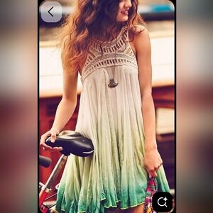 Free People Boho Ombré Tie dye Dress Green Sweet Upon The Seat Dress
